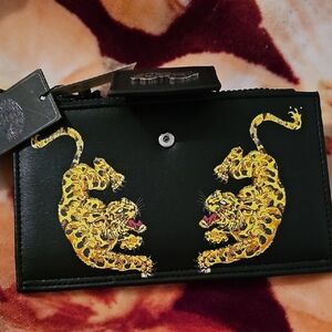 ED HARDY Black Wallet with Yellow Leopard Design